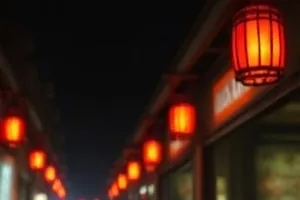 《雪落故园》剧照：雪压着老院门楣，门缝里透出一线灯光